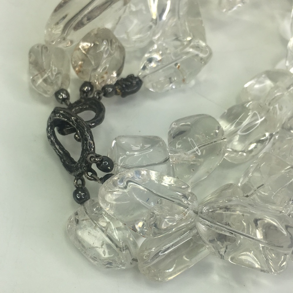 Kenneth Cole Bold Statement Necklace clear chunky glass Vintage triple strand - Picture 6 of 6